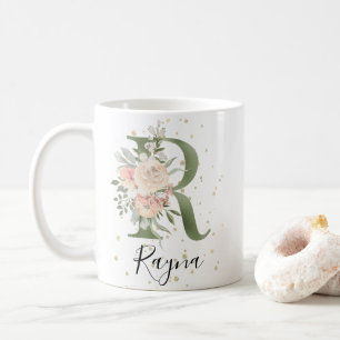 Mug LETTRE MONOGRAPHIQUE VERT Sage R CRÈME BLANCHE Flo