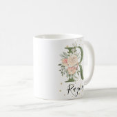 Mug LETTRE MONOGRAPHIQUE VERT Sage R CRÈME BLANCHE Flo (Devant droit)