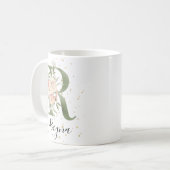 Mug LETTRE MONOGRAPHIQUE VERT Sage R CRÈME BLANCHE Flo (Devant gauche)
