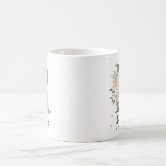 Mug LETTRE MONOGRAPHIQUE VERT Sage R CRÈME BLANCHE Flo (Centre)