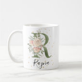 Mug LETTRE MONOGRAPHIQUE VERT Sage R CRÈME BLANCHE Flo (Gauche)