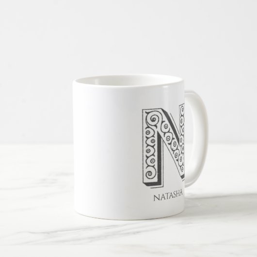 Mug Lettre N Monogramme Nom moderne (Devant droit)