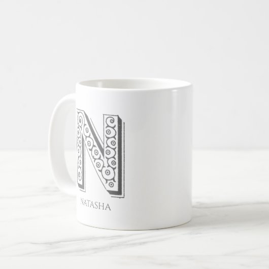 Mug Lettre N Monogramme Nom moderne (Devant gauche)