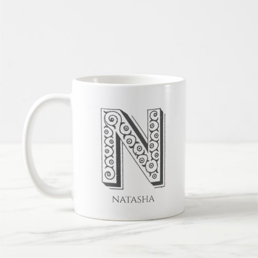 Mug Lettre N Monogramme Nom moderne (Gauche)