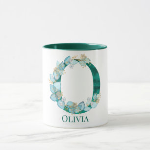 Mug Lettre O monogramme en aquarelle sarcelle et or
