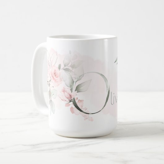 Mug Lettre O Rose rose rose pâle délicate (Devant gauche)