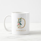 Mug Lettre or monogramme D | Vert rose floral (Gauche)
