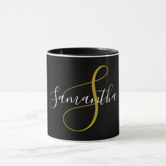 Mug Lettre or monogramme et nom blanc