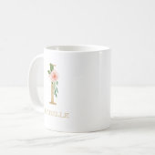 Mug Lettre or Monogramme I | Vert rose floral (Devant gauche)