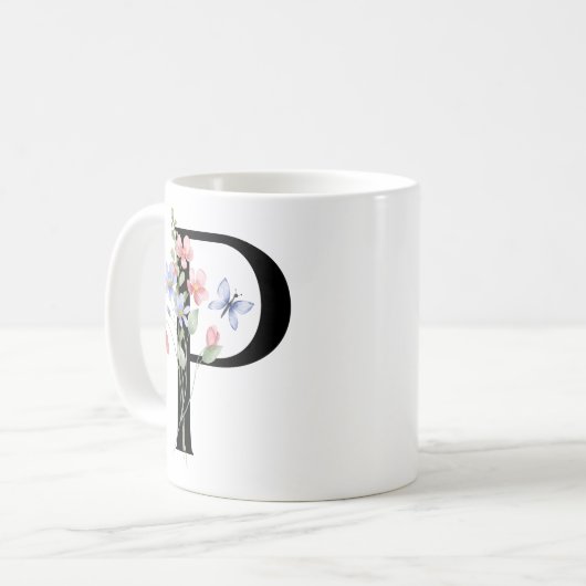 Mug Lettre P avec des fleurs (Devant gauche)