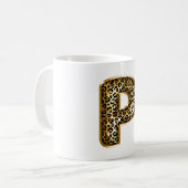 Mug Lettre P Imprimé Léopard Noir Or (Devant gauche)