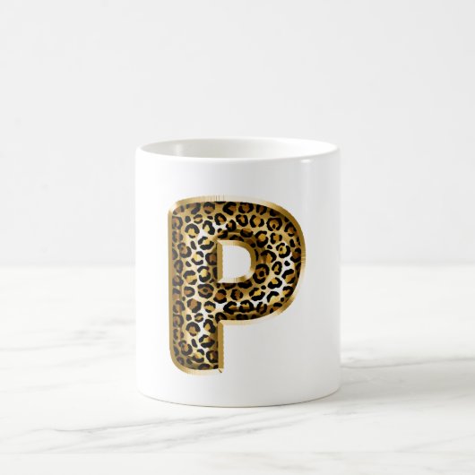 Mug Lettre P Imprimé Léopard Noir Or (Centre)