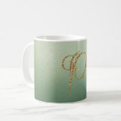 Mug Lettre P Pailletée Or Vert Olive (Devant gauche)
