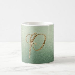 Mug Lettre P Pailletée Or Vert Olive