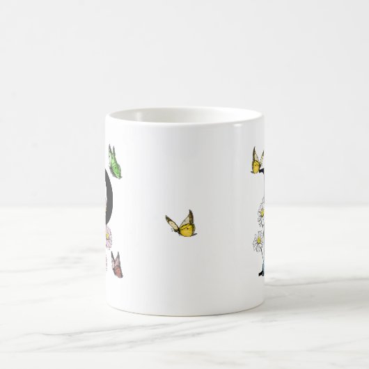 Mug Lettre P Papillon Floral Monogramme Initial (Centre)