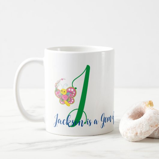 Mug LETTRE papillon J BOURSE Florale (Avec donut)