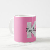 Mug Lettre Parties scintillant en argent rose K (Devant gauche)