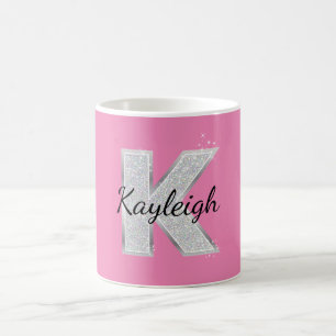 Mug Lettre Parties scintillant en argent rose K