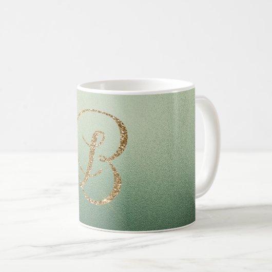 Mug Lettre Parties scintillant or vert olive B (Devant droit)