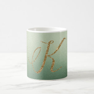 Mug Lettre Parties scintillant or vert olive K