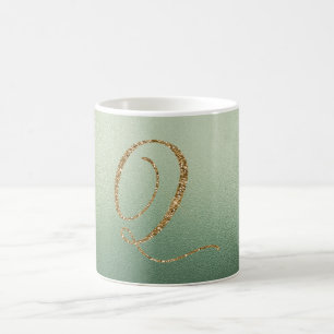 Mug Lettre Parties scintillant or vert olive Q