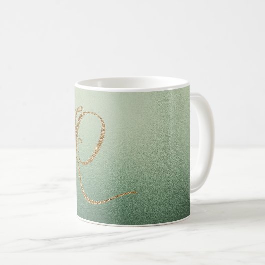 Mug Lettre Parties scintillant or vert olive R (Devant droit)