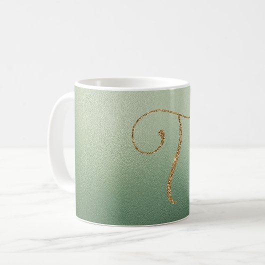 Mug Lettre Parties scintillant or vert olive T (Devant gauche)
