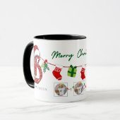 Mug Lettre personnalisée Nom 3 Photos Joyeux Noël (Devant gauche)