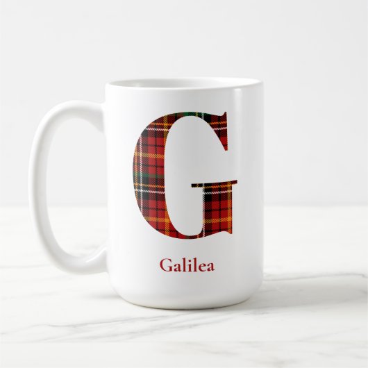 Mug Lettre plaid tendance G Monogramme Nom Noël (Gauche)
