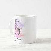 Mug LETTRE PLEINE ROSE POROUGE FLEUVE NOIR MONogramme  (Devant gauche)