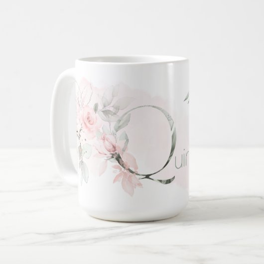 Mug Lettre Q de Monogramme rose rose rose pâle (Devant gauche)