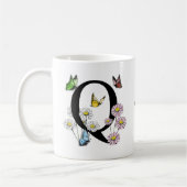 Mug Lettre Q Monogramme Papillon Floral Initial (Gauche)