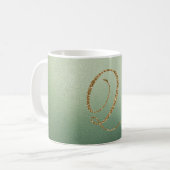 Mug Lettre Q Pailletée Or Vert Olive (Devant gauche)