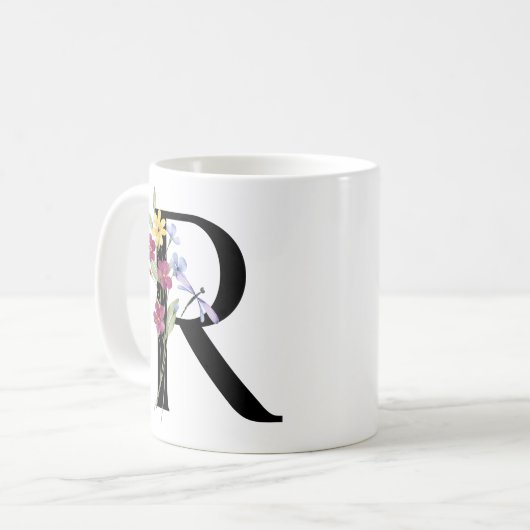 Mug Lettre R avec des fleurs (Devant gauche)