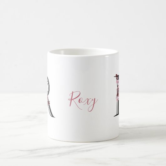 Mug Lettre R, Fleur de cerisier | Nom du script du mon (Centre)