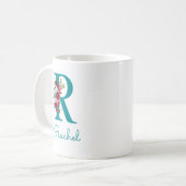 Mug Lettre R Floral Rose et Sarcelle (Devant gauche)