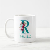 Mug Lettre R Floral Rose et Sarcelle (Gauche)