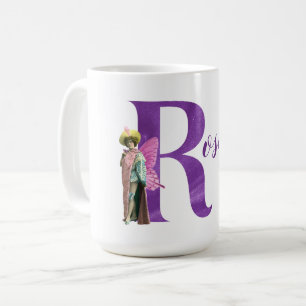 Mug Lettre R illustrée avec scintillement violet kitsc