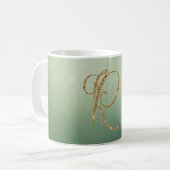 Mug Lettre R Pailletée Or Vert Olive (Devant gauche)