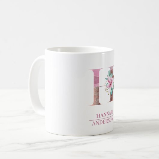 Mug LETTRE Rose D'Aquarelle D'OR H (Devant gauche)