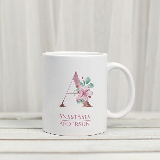 Mug LETTRE Rose D'Aquarelle D'Or Monogramme A