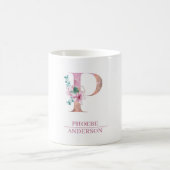 Mug LETTRE Rose D'Aquarelle D'Or Monogramme P | (Centre)