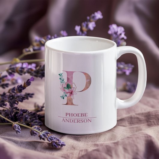 Mug LETTRE Rose D'Aquarelle D'Or Monogramme P |