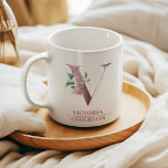 Mug LETTRE Rose D'Aquarelle D'Or Monogramme V<br><div class="desc">LETTRE Rose D'Aquarelle D'Or Monogramme V</div>