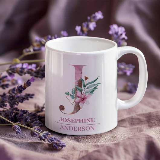 Mug LETTRE Rose D'Aquarelle D'OR MOYENNE J