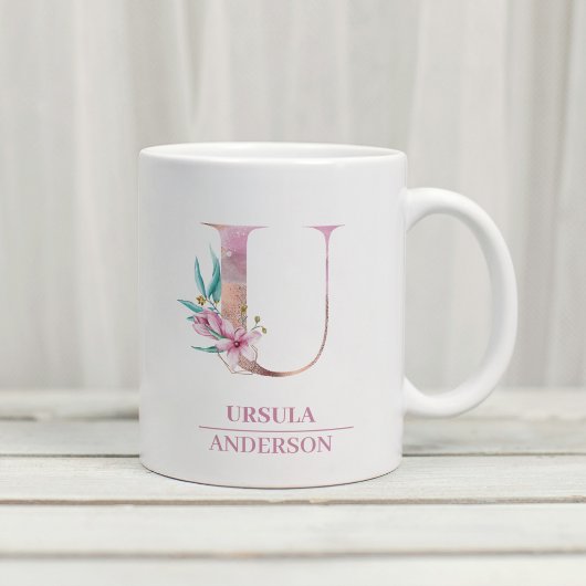 Mug LETTRE Rose D'Aquarelle D'OR U