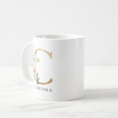 Mug Lettre rose florale et or C Monogramme (Devant gauche)