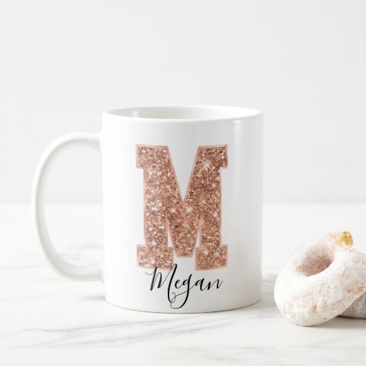 Mug LETTRE rose Parties scintillant or Varsity Monogra (Avec donut)