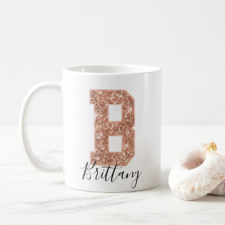 Mug Lettre rose Parties scintillant or Varsity Monogra