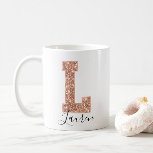 Mug LETTRE rose Parties scintillant or Varsity Monogra (Avec donut)